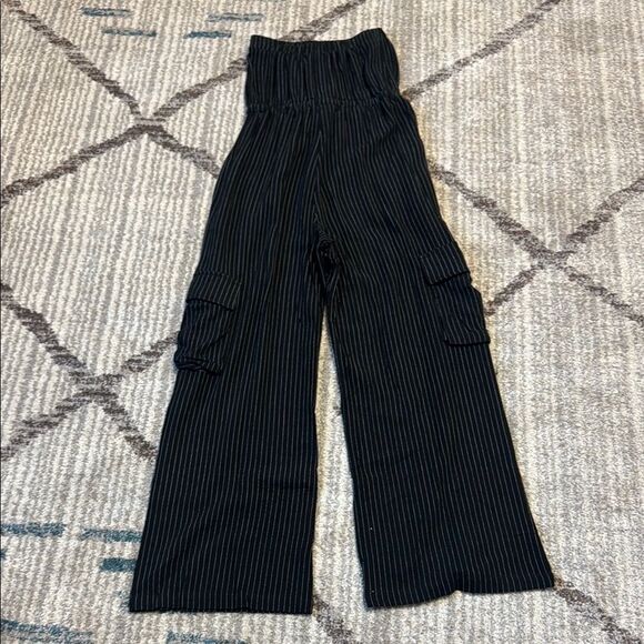 New Allie Rose Black and White Striped Linen Strapless Jumpsuit M - Picture 2 of 4